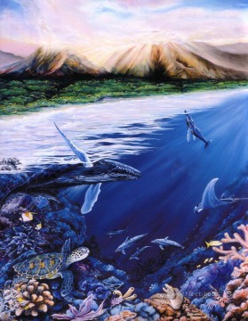 fondo marino de delfines Pinturas al óleo